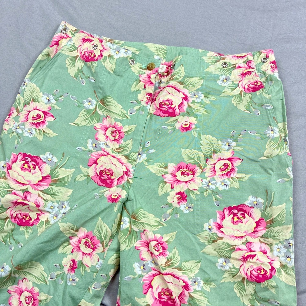 Lauren Ralph Lauren Floral Pants Womens 8 Green Pink Wide Leg Capri Crop